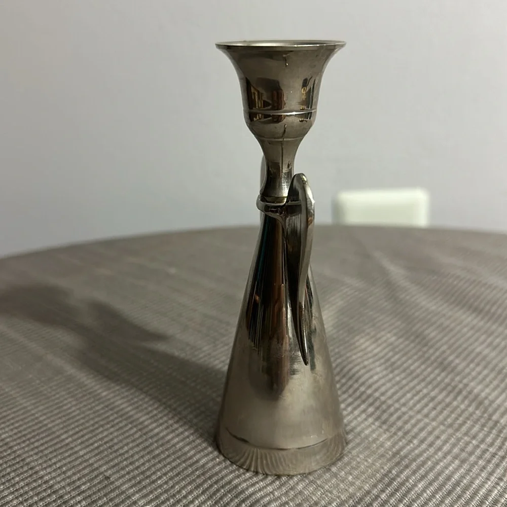 Silver angel taper candle holder 5” tall